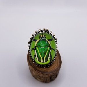 Artist Niki Boden Green Beetle Bug Dome Ring Statement Handcrafted